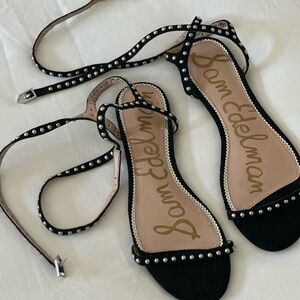 Sam Edelman Black Studded Lace-Up Flat Sandals